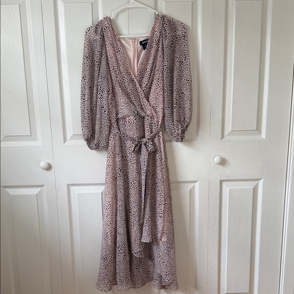 DKNY Pink Long Sleeve Wrap Dress